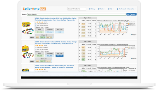 SellerAMP sur ordinateur et mobile pour analyser un produit Amazon