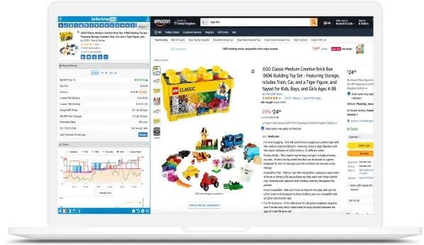 alt=&#34;Interface SellerAMP en anglais, avec ROI et profit affichés&#34;