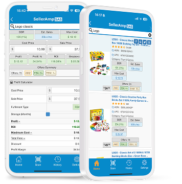 alt=&#34;Interface SellerAMP sur mobile, avec ROI et profit affichés&#34;